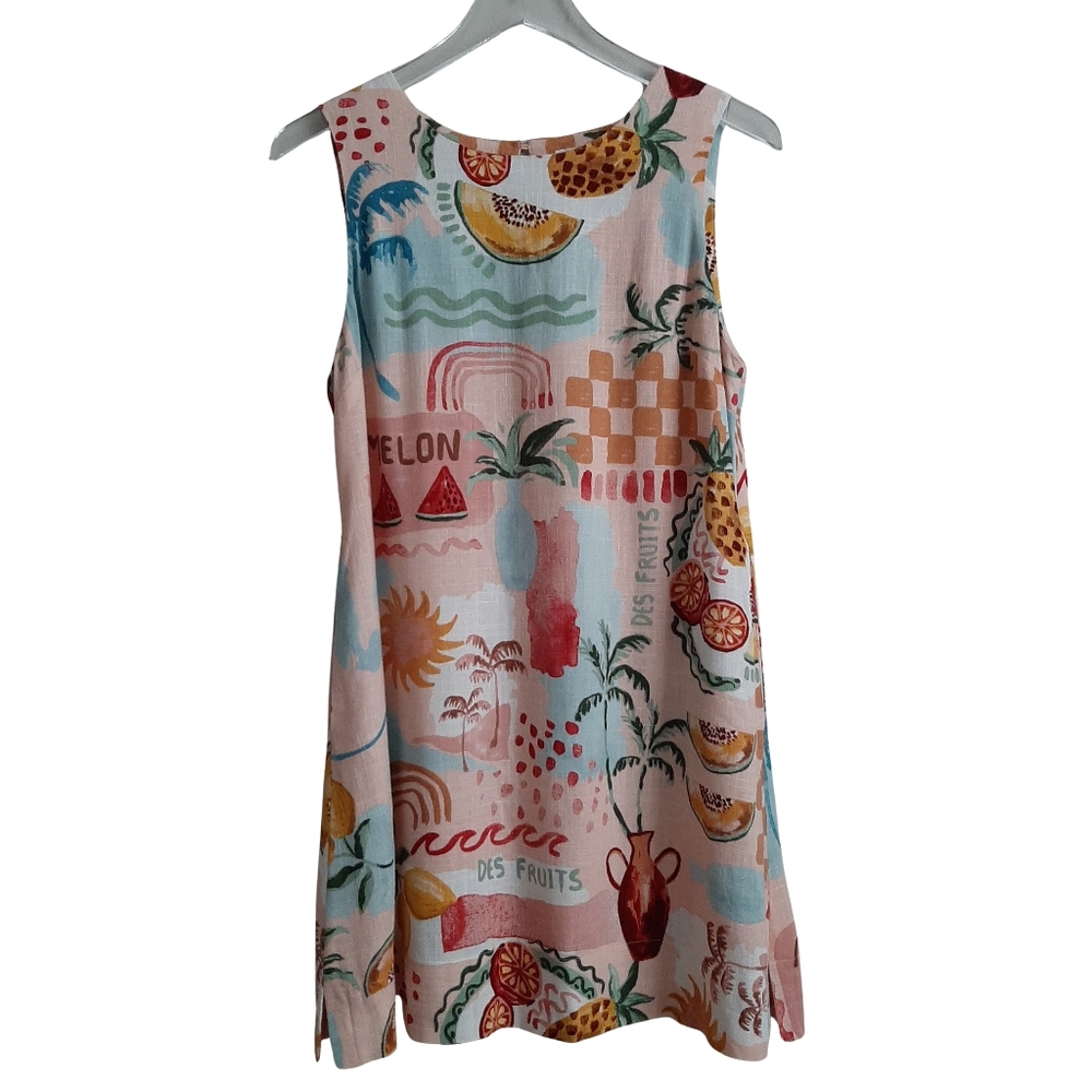 Paper Heart Linen Blend Fruit Themed Sleeveless Dress Size Small